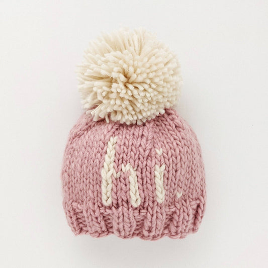 'hi.' - Rosy Hand-Knit Newborn Beanie Hat